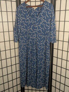 Seasalt Cornwall Midi Dress Blue Dandelion Print Organic Cotton US 14